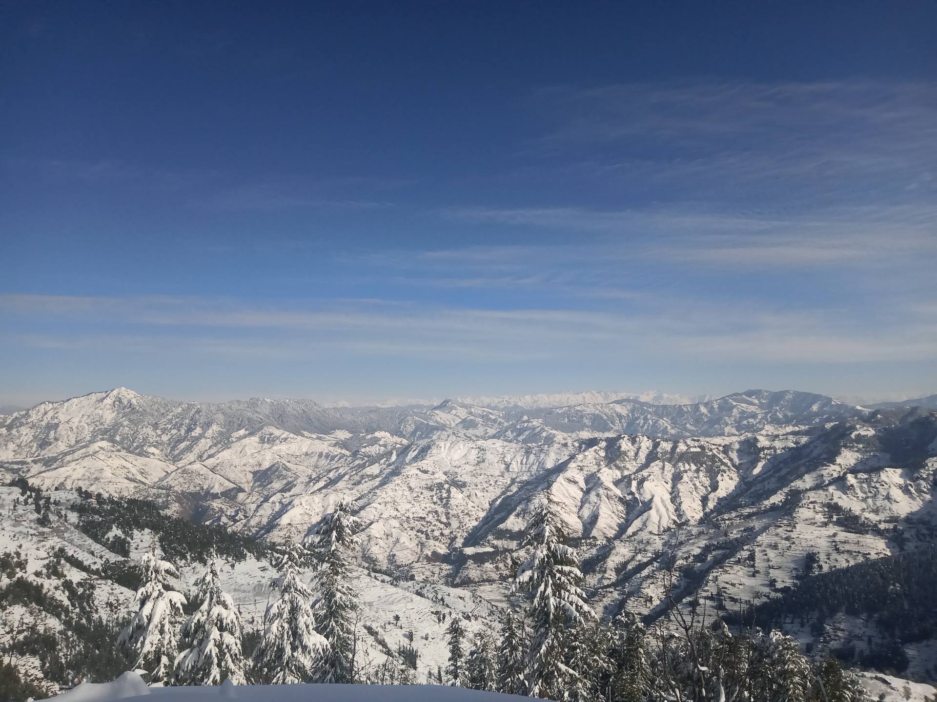 Panoramic snow-covered Himalayan ranges seen from Kufri